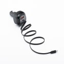 Ładowarka samochodowa Forcell F-Energy Alu USB C + USB A + zwijany kabel USB C PD QC4.0 SFC2.0 3A 75W czarna