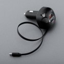 Ładowarka samochodowa Forcell F-Energy Alu USB C + USB A + zwijany kabel USB C PD QC4.0 SFC2.0 3A 75W czarna