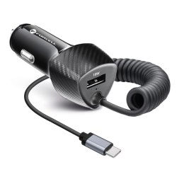 Ładowarka samochodowa Forcell F-Energy Carbon USB A QC3.0 PD 3A 38W z kablem USB C CC50-1AC czarna