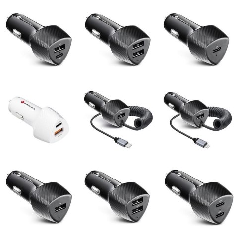Ładowarka samochodowa Forcell F-Energy Carbon USB A QC3.0 PD 3A 38W z kablem USB C CC50-1AC czarna