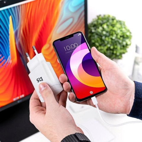 Ładowarka sieciowa do telefonu Blue Star USB C QC4.0 PD 3A 18W + kabel USB C do Lightning TFK-TC-1099C biała
