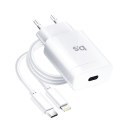 Ładowarka sieciowa do telefonu Blue Star USB C QC4.0 PD 3A 18W + kabel USB C do Lightning TFK-TC-1099C biała