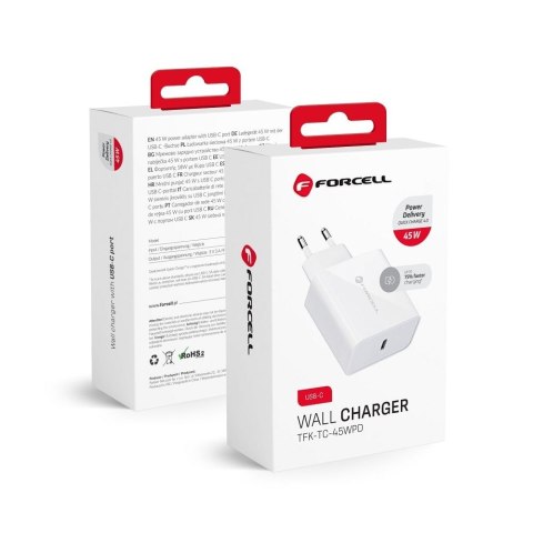 Ładowarka sieciowa do telefonu Forcell F-Energy USB C QC4.0 PD 3A 45W TFK-TC-45WPD biała