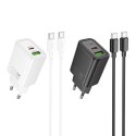 Ładowarka sieciowa do telefonu Hoco USB A + USB C QC3.0 PD 3A 20W + kabel USB C do USB C N61 czarna