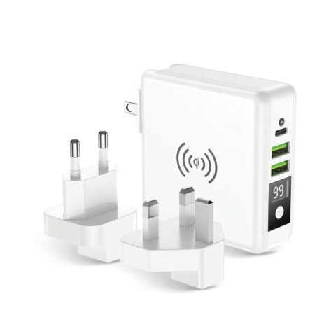 Wielofunkcyjna ładowarka Forcell F-Energy 4w1 2 x USB A + USB C 15W + power bank 8000mAh + ładowanie bezprzewodowe biała