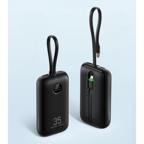 Powerbank Veger K1 (W1188) PD QC3.0 35W 10000 mAh z wbudowanymi kablami USB C / Lightning czarny