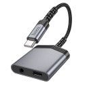 Adapter AUX 2w1 USB C do USB C / Jack 3,5 mm Hoco 27W LS39 szary