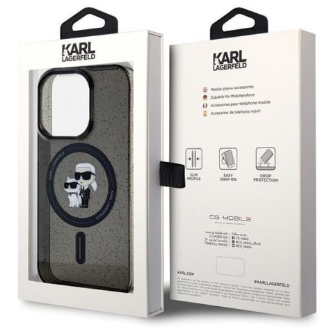 KARL LAGERFELD futerał do IPHONE 15 Pro KLHMP15LHGKCNOK (Glitter + MAG) czarny