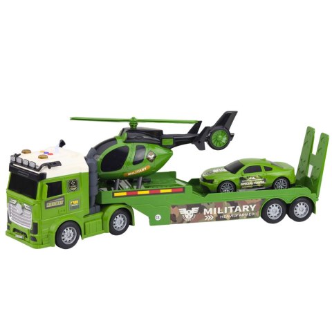 Zestaw Militarny Wojskowy Ciężarówka Laweta Auto Helikopter Światła Dźwięk