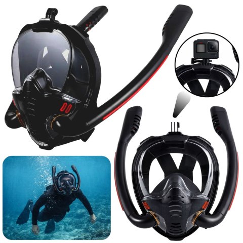 Maska Do Snorkelingu Nurkowania Pełnotwarzowa AntiFog DryTop Czarna L/XL