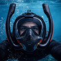 Maska Do Snorkelingu Nurkowania Pełnotwarzowa AntiFog DryTop Czarna L/XL