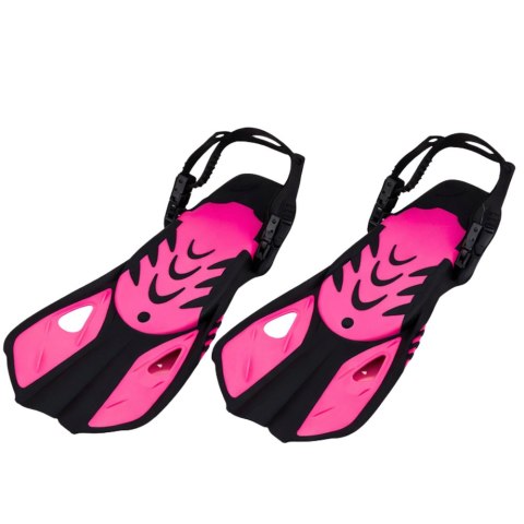 Zestaw Do Nurkowania Snorkelingu Płetwy Okulary Fajka Czarno-Różowy S/M