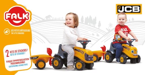 FALK Traktorek Jeździk JCB Pomarańczowy Z Przyczepką Łopatka Grabki
