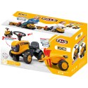 FALK Traktorek Jeździk JCB Pomarańczowy Z Przyczepką Łopatka Grabki