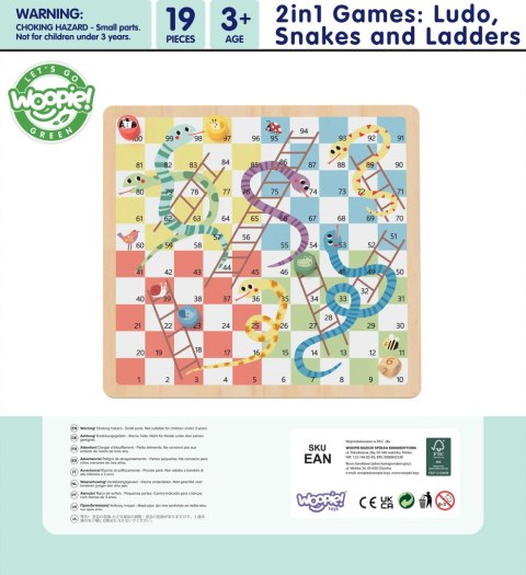 WOOPIE GREEN Gry Planszowe Logiczne 2w1 Ludo Chińczyk + Węże i Drabiny
