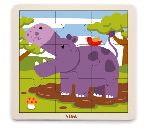 Viga Puzzle na podkładce 9 elementów - hipopotam