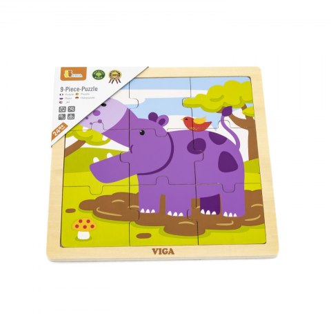 Viga Puzzle na podkładce 9 elementów - hipopotam