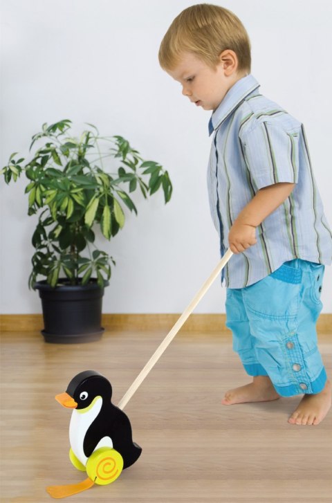 VIGA TOYS Drewniany Pchacz Pingwin Zabawka na Kiju do Pchania na Roczek