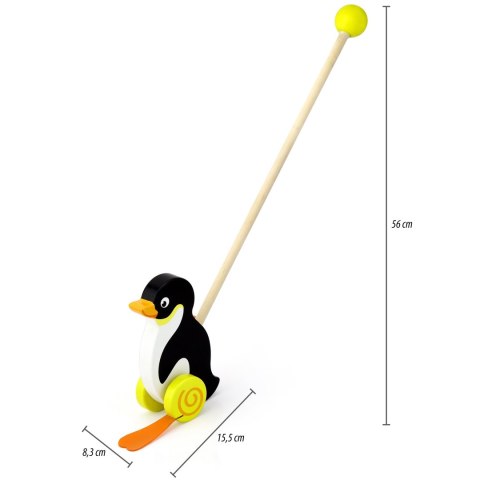 VIGA TOYS Drewniany Pchacz Pingwin Zabawka na Kiju do Pchania na Roczek