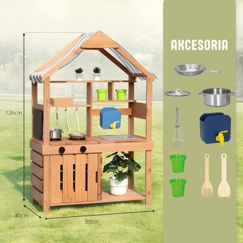 WOOPIE GREEN Kuchnia Drewniana Ogrodowa Błotna z Daszkiem Zlewem Kranem
