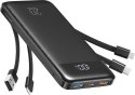 Powerbank Charmast W1148 5V 3A 10000 mAh z wbudowanymi kablami USB A / USB C / Lightning / Micro USB czarny