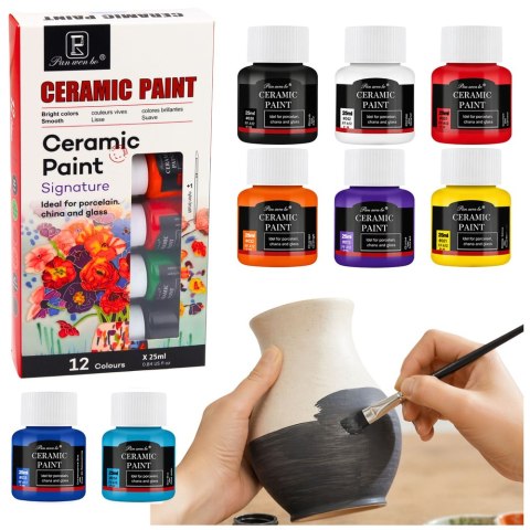 Zestaw Farb Ceramicznych Do Porcelany Szkła Ceramiki Pędzelek 12 szt. 25 ml