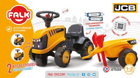 FALK Traktorek Jeździk JCB Pomarańczowy Z Przyczepką Łopatka Grabki