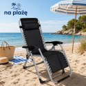 Leżak Ogrodowy Plażowy Składany Ze Stolikiem Zagłówek Stalowy Antarcyt