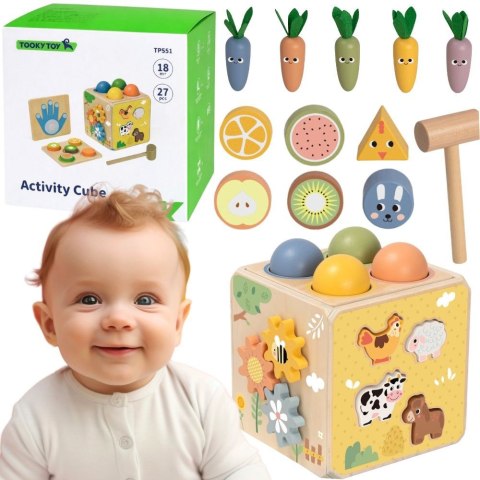 TOOKY TOY Drewniana Wiosenna Kostka Edukacyjna 5w1