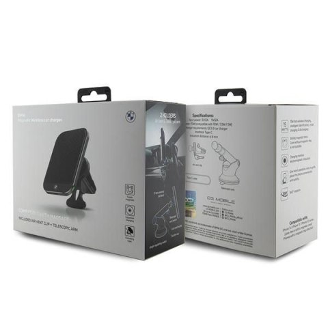 Uchwyt na telefon do samochodu indukcyjny BMW zgodny z MagSafe 15W do szyby / kratki Signature Edition BMMWCCDTPK czarny