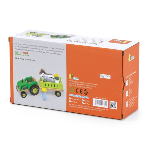 Viga Drewniany Traktor z Przyczepą Figurki Zwierząt Farma Zestaw Edukacyjny