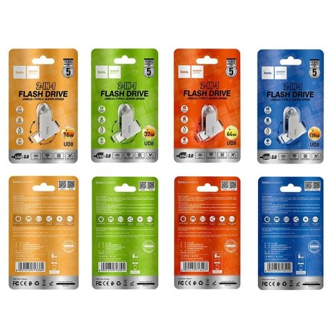 Pendrive 16GB USB 3.0 (USB A + USB C) Hoco UD8 nikiel