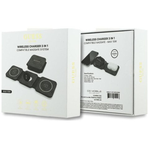 Ładowarka indukcyjna 3w1 zgodna z MagSafe 15W GUESS GUE005439 czarna