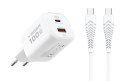 Ładowarka sieciowa do telefonu USB A + Typ C PD Super Charge PPS 100W + kabel Typ C do C 240W VEGER TR150 biała