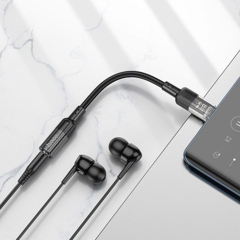 Adapter AUX USB C do Jack 3,5 mm Hoco 0,15 m LS37 transparentny czarny