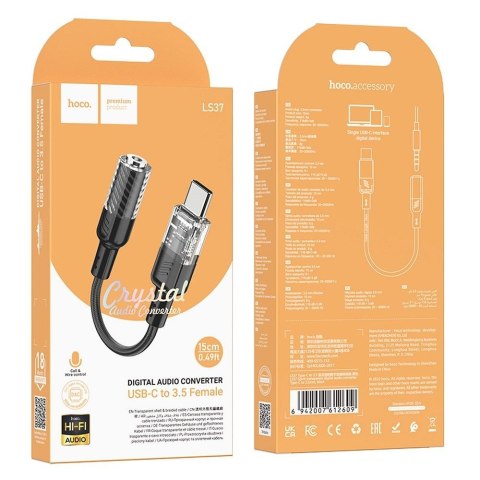 Adapter AUX USB C do Jack 3,5 mm Hoco 0,15 m LS37 transparentny czarny