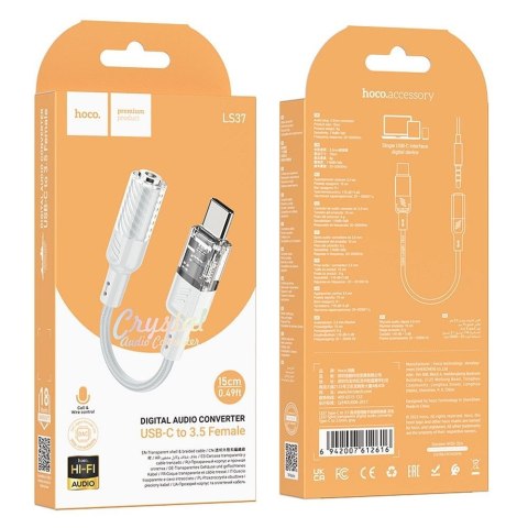 Adapter AUX USB C do Jack 3,5 mm Hoco 0,15 m LS37 transparentny szary