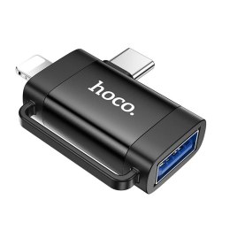 Adapter OTG 2w1 USB C / Lightning do USB A Hoco UA31F czarny