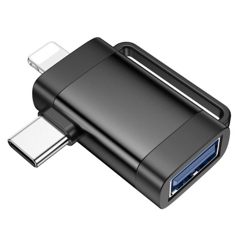 Adapter OTG 2w1 USB C / Lightning do USB A Hoco UA31F czarny