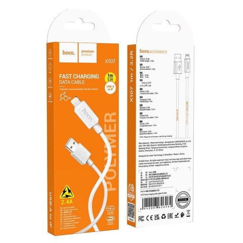 Kabel USB A do Lightning Hoco 2,4A 1 m X107 biały