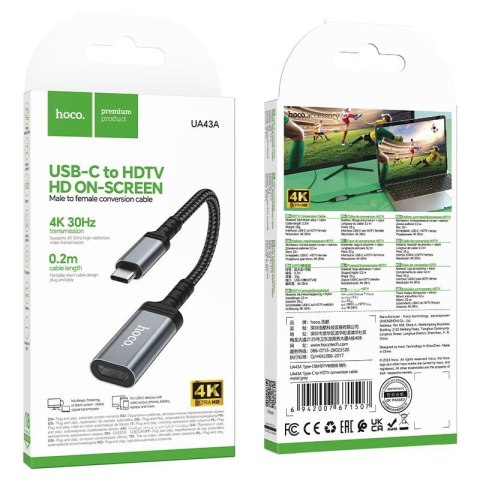 Kabel konwersji z USB C do HDMI żeński Hoco 4K 30Hz 0,2 m UA43A stalowy szary