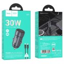 Ładowarka samochodowa Hoco USB C QC3.0 PD 30W + kabel USB C do Lightning Z57 szara