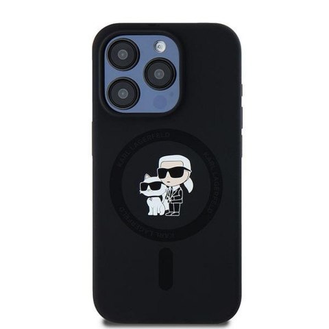 KARL LAGERFELD futerał do IPHONE 15 Pro kompatybilny z MagSafe KLHMP15LSCMKCRHK (Silicone KC Body Ring) czarny