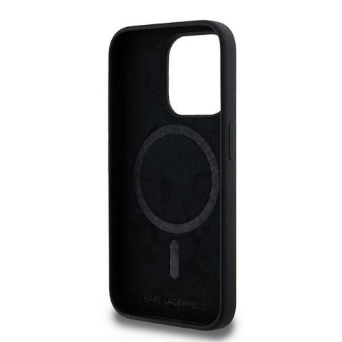 KARL LAGERFELD futerał do IPHONE 15 Pro kompatybilny z MagSafe KLHMP15LSCMKCRHK (Silicone KC Body Ring) czarny