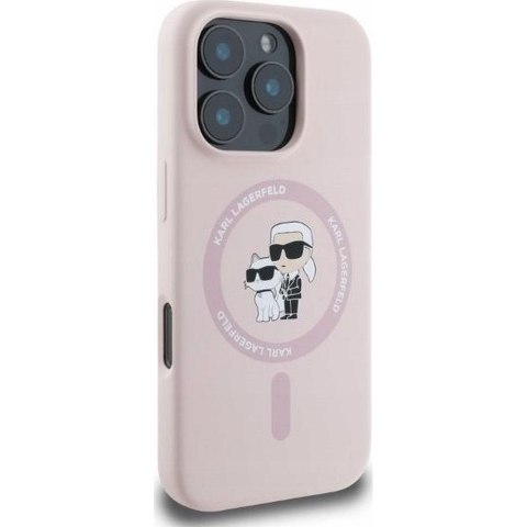 KARL LAGERFELD futerał do IPHONE 16 kompatybilny z MagSafe KLHMP16SSCMKCRHP (Silicone KC Body Ring) różowy