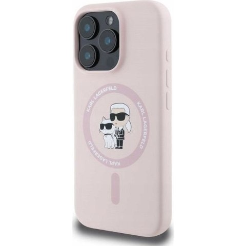KARL LAGERFELD futerał do IPHONE 16 kompatybilny z MagSafe KLHMP16SSCMKCRHP (Silicone KC Body Ring) różowy