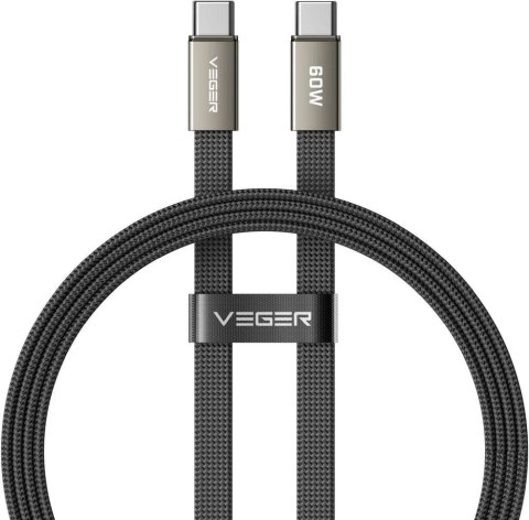 Kabel płaski USB C do USB C VEGER PD 3A 60W 1,2 m CC06-MTB czarny