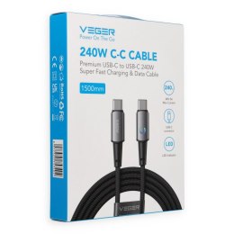 Kabel z diodą LED USB C do USB C VEGER PD 5A 240W 1,5 m CC2-ZSD czarny