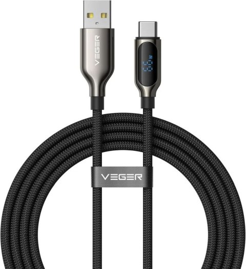 Kabel z wyświetlaczem LED USB A do USB C VEGER PD 3A 66W 1,2 m AC1-XHJ czarny