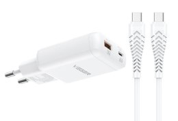 Ładowarka sieciowa do telefonu VEGER USB A + Typ C PD 65W + kabel Typ C do C 100W TR122 biała
